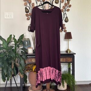 NWT J. Jill Merlot and Pink Tie Dye T-shirt Maxi Dress 100% cotton, size L